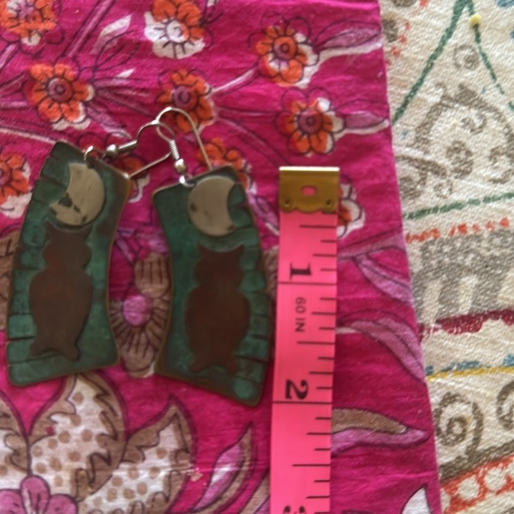 Vintage Copper Moon And Owl Dangle Earrings southwestern western - Picture 6 of 6